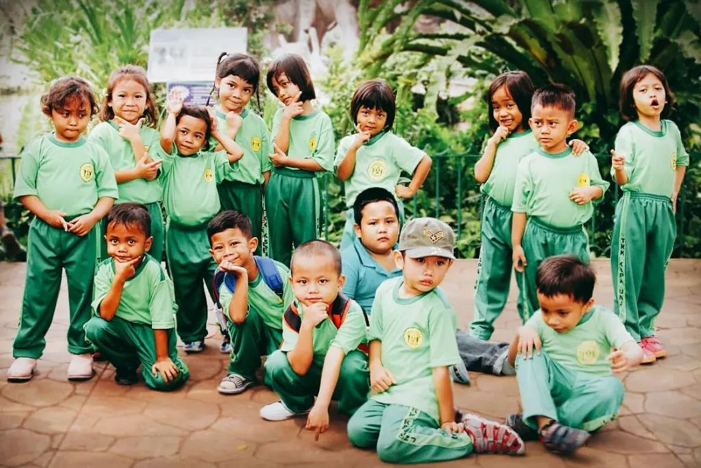 Murid TKK KSPA UNJ Rawamangun berfoto bersama sesampainya di Ragunan